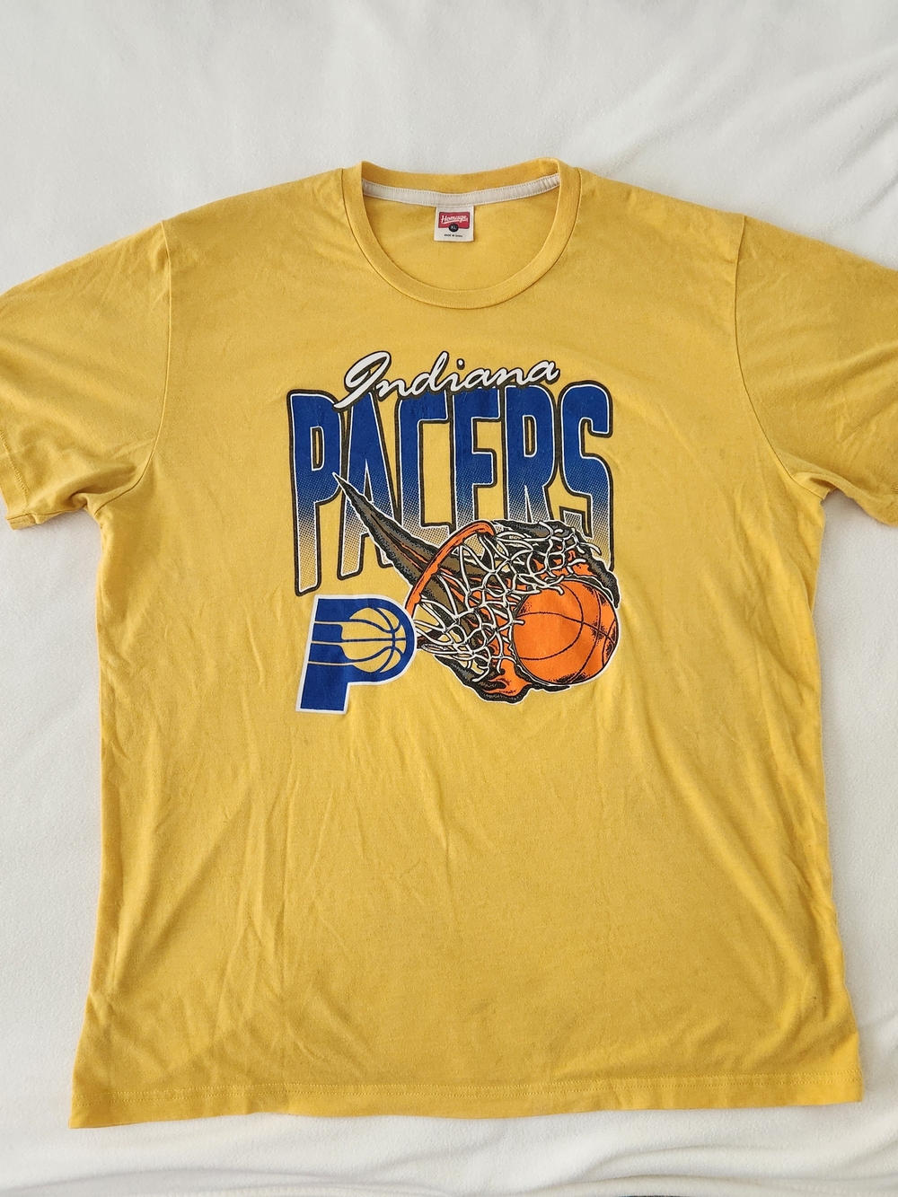 Homage NBA Indiana Pacers T Shirt Preowned Good Condition Size XL Yellow